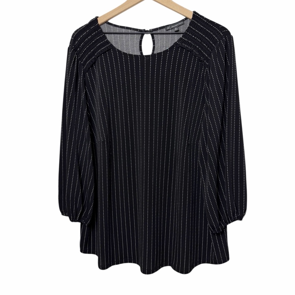 ADRIANNA PAPPEL WOMEN PLUS SIZE 2X LONG SLEEVE BLACK WHITE BLOUSE BRAND NEW